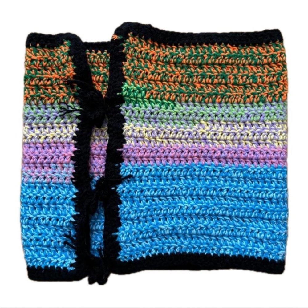 Handmade multicolor crochet sexy mini skirt with slit